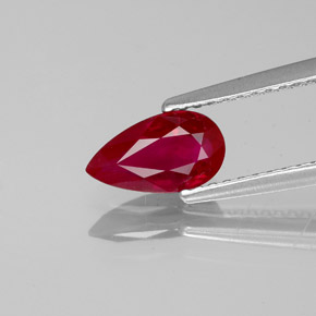 Rubi vermelho natural 1,02ct, formato de pêra, VS