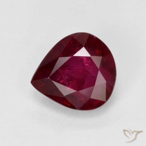 Rubi Vermelho escuro Natural 1.15ct, Formato de pêra, VS-SI