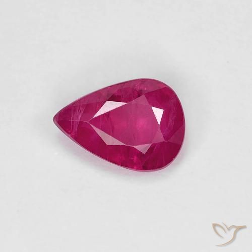 Rubi Vermelho rosado Natural 0.84ct, Formato de pêra, VS