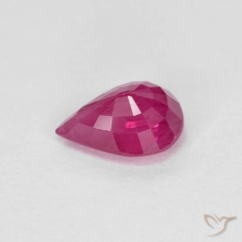 Rubi rosa avermelhado Natural 0.96ct, Formato de pêra, VS