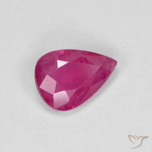 Rubi Vermelho rosado Natural 0.78ct, Formato de pêra, VS