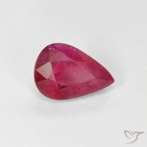 Rubi Vermelho rosado Natural 0.92ct, Formato de pêra, VS-SI