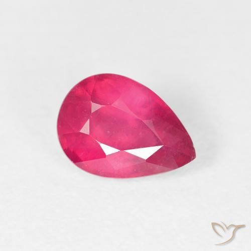 Rubi Vermelho rosado Natural 1.18ct, Formato de pêra, VS-SI