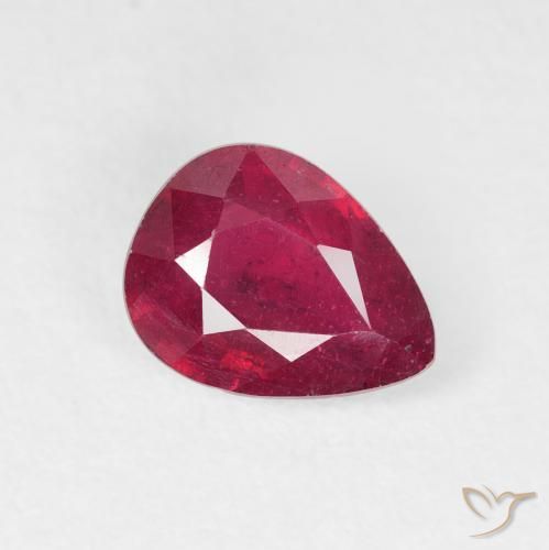 Rubi Medium Dark-Red Natural 1.58ct, Formato de pêra, VS-SI