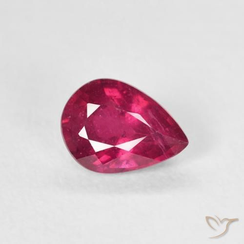 Rubi Vermelho rosado Natural 0.93ct, Formato de pêra, VS-SI