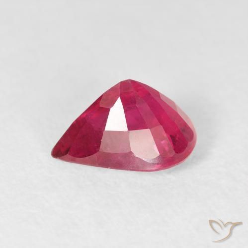 Rubi Vermelho rosado Natural 1.55ct, Formato de pêra, VS