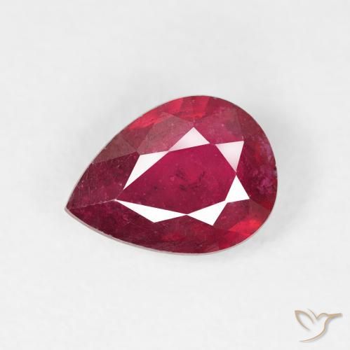 1.55ct Natural vermelho médio Rubi, Formato de pêra, VS-SI