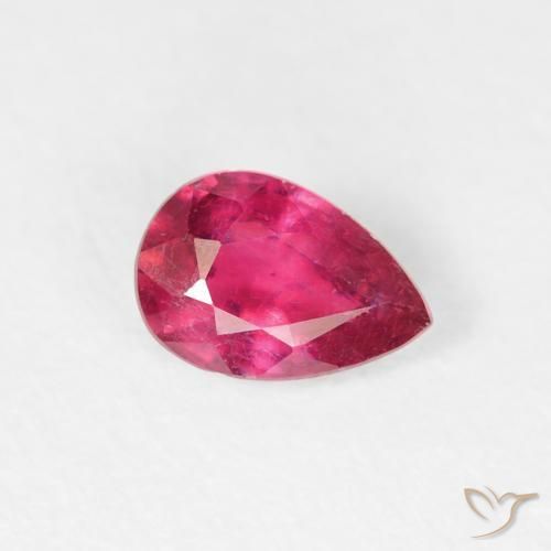 Rubi Vermelho rosado Natural 0.58ct, Formato de pêra, VS-SI