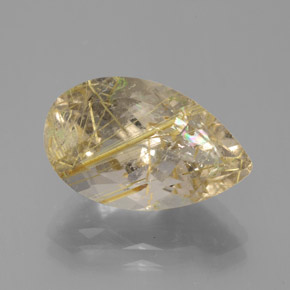 Quartzo rutilado amarelo natural 8,60ct, formato de pêra, transparente