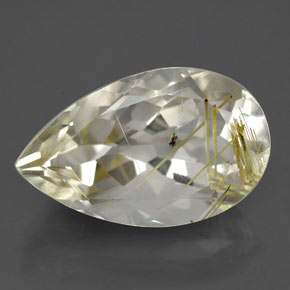 Quartzo rutilado amarelo natural 8,70ct, formato de pêra, transparente