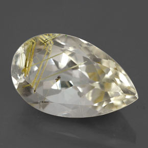 Quartzo rutilado amarelo natural 8,70ct, formato de pêra, transparente