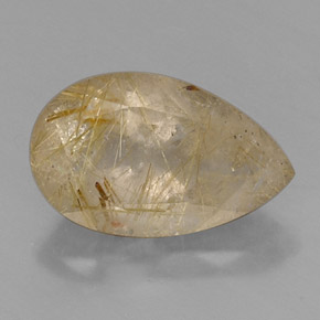 Quartzo rutilado amarelo natural 8,53ct, formato de pêra, transparente