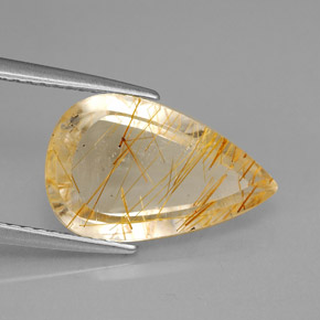 Quartzo rutilado amarelo natural 4,10ct, formato de pêra, transparente