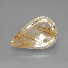 Quartzo rutilado amarelo natural 5,90ct, formato de pêra, transparente