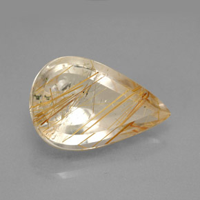 Quartzo rutilado amarelo natural 5,90ct, formato de pêra, transparente