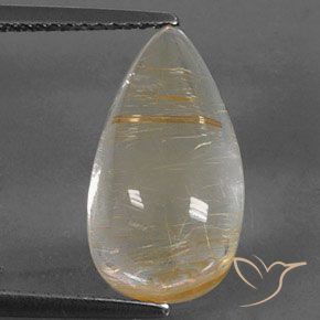 Quartzo Rutilo Castanho Dourado Muito Claro Natural 6.65ct, Formato de pêra, Transparente