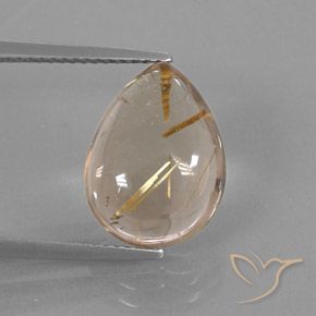 Quartzo Rutilo Castanho Dourado Muito Claro Natural 6.41ct, Formato de pêra, Transparente