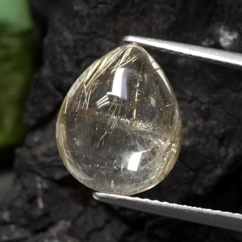 Quartzo rutilado amarelo natural 6,56ct, formato de pêra, transparente