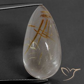Quartzo Rutilo Castanho Dourado Muito Claro Natural 12.63ct, Formato de pêra, Transparente