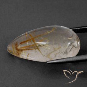 Quartzo Rutilo Castanho Dourado Muito Claro Natural 12.63ct, Formato de pêra, Transparente