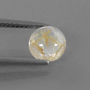 Quartzo rutilado amarelo natural 1,33ct, corte redondo, transparente