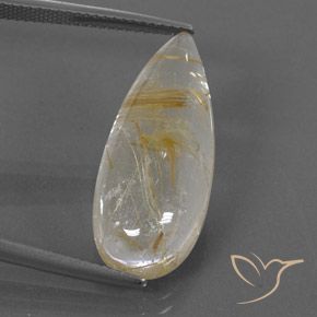13.10ct Natural Castanho Dourado Muito Claro Quartzo Rutilo, Formato de pêra, Transparente