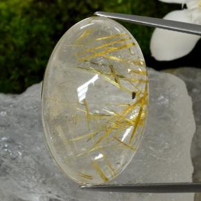 Quartzo rutilado amarelo natural 42,48ct, corte oval, transparente