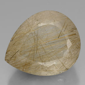 Quartzo rutilado ouro natural 60,42ct, formato de pêra, transparente