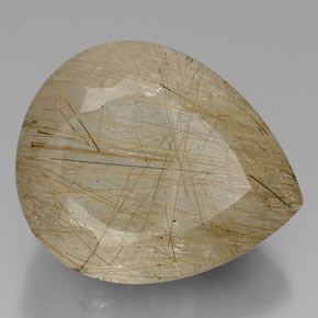 Quartzo rutilado ouro natural 60,42ct, formato de pêra, transparente