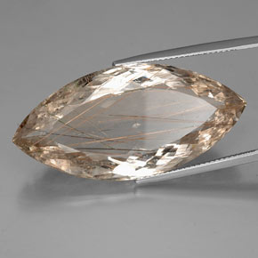 Quartzo rutilado amarelo natural 46,12ct, marquise, transparente