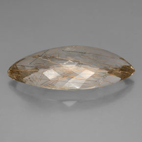 Quartzo rutilado amarelo natural 46,12ct, marquise, transparente