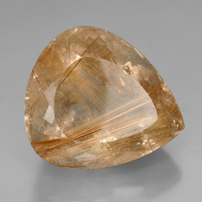 Quartzo rutilado ouro natural 102,45ct, formato de pêra, transparente