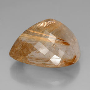 Quartzo rutilado ouro natural 102,45ct, formato de pêra, transparente