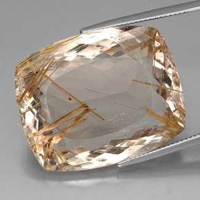 Quartzo rutilado amarelo natural 64,50ct, almofada cortada, transparente