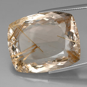 Quartzo rutilado amarelo natural 64,50ct, almofada cortada, transparente