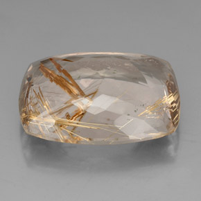 Quartzo rutilado amarelo natural 64,50ct, almofada cortada, transparente