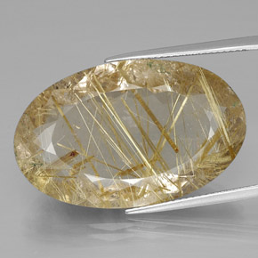 Quartzo rutilado amarelo natural 34,67ct, corte oval, transparente