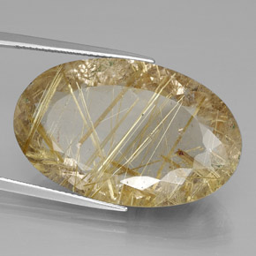 Quartzo rutilado amarelo natural 34,67ct, corte oval, transparente