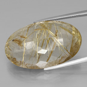 Quartzo rutilado amarelo natural 34,67ct, corte oval, transparente