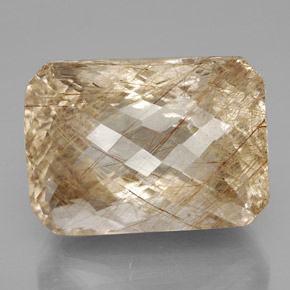 Quartzo rutilado amarelo natural 93,79ct, corte esmeralda, transparente