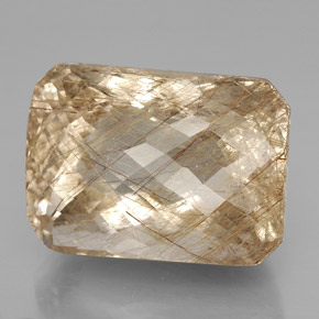 Quartzo rutilado amarelo natural 93,79ct, corte esmeralda, transparente