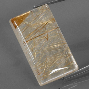 Quartzo rutilado amarelo natural 29,39ct, baguete, transparente