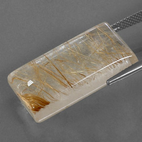 Quartzo rutilado amarelo natural 29,39ct, baguete, transparente