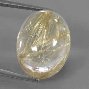 Quartzo rutilado amarelo natural 22,76ct, corte oval, transparente