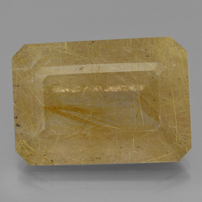 Quartzo rutilado amarelo natural 34,58ct, corte esmeralda, translúcido
