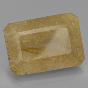 Quartzo rutilado amarelo natural 34,58ct, corte esmeralda, translúcido