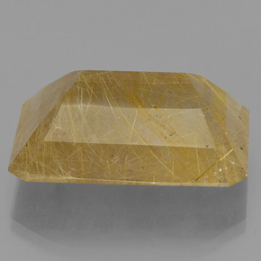 Quartzo rutilado amarelo natural 34,58ct, corte esmeralda, translúcido