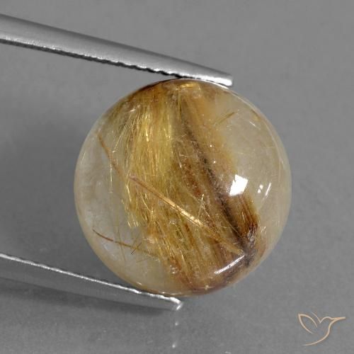 10.53ct Natural Castanho Dourado Muito Claro Quartzo Rutilo, Redondo, Translúcido