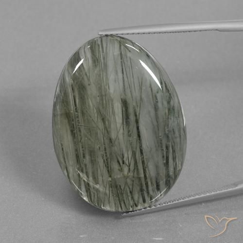 31.28ct Natural cinza médio Quartzo Rutilo, oval, Translúcido