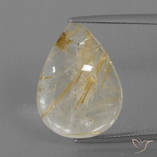13.55ct Natural Castanho Dourado Muito Claro Quartzo Rutilo, Formato de pêra, Transparente